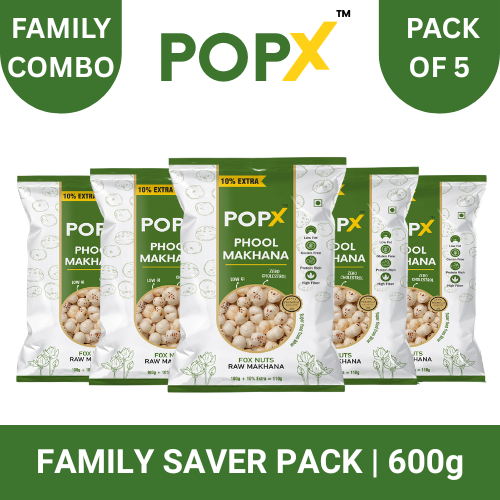 POPX Premium Phool Makhana (Family Combo Pack of 5 | 600g)