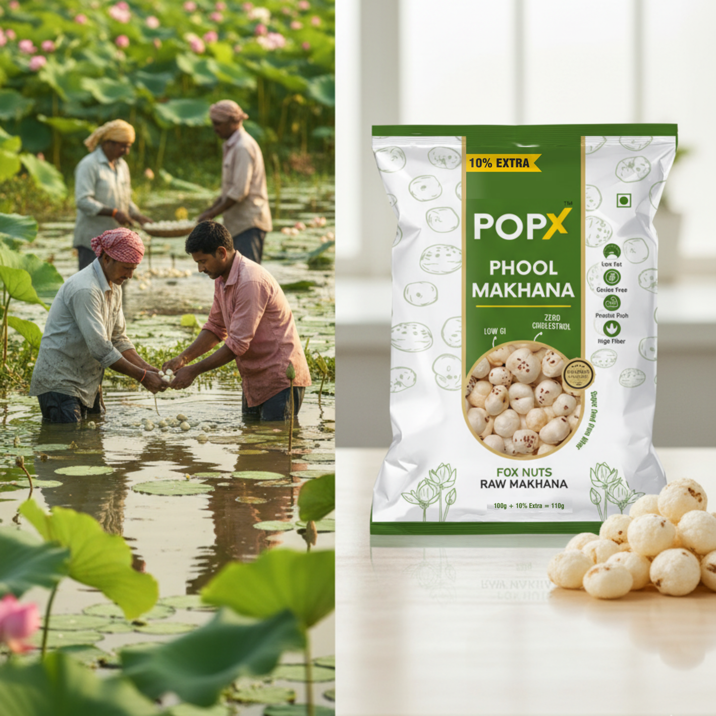 POPX Premium Phool Makhana (Family Combo Pack of 5 | 600g)